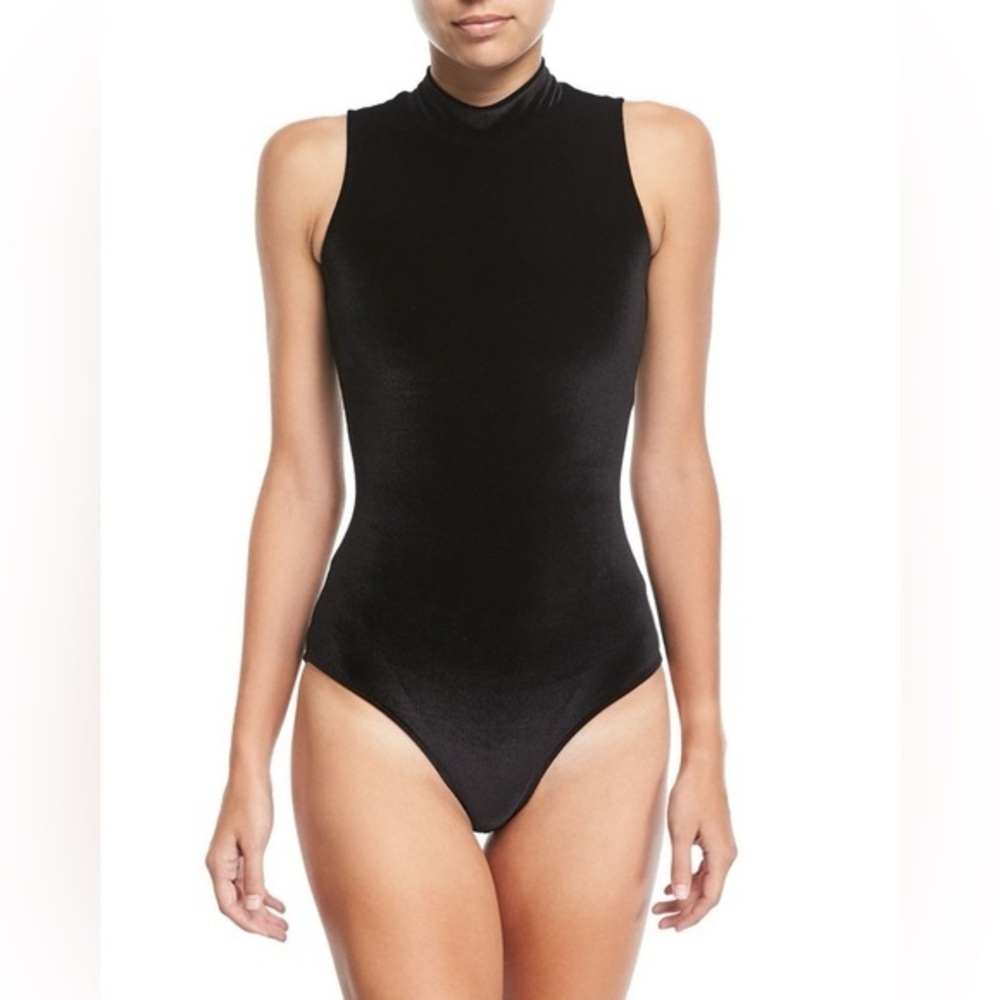 Cover Swim Black Velvet Mock-Neck Sleeveless One Piece Swimsuit Size Large